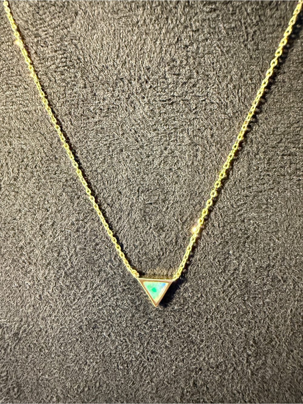 Delicate Gold Tone Necklace With Green Opal Style Pendant New Without Tags